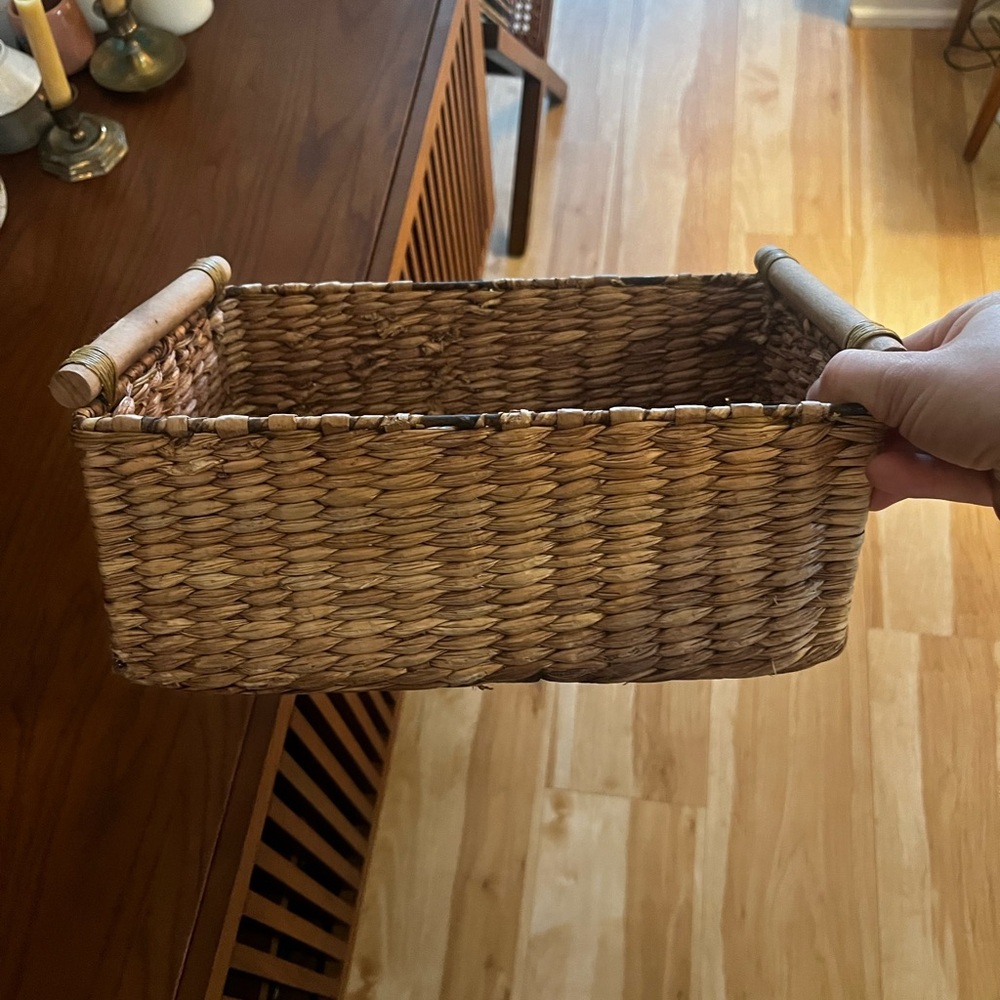 Natural Woven Basket with Wooden Handles